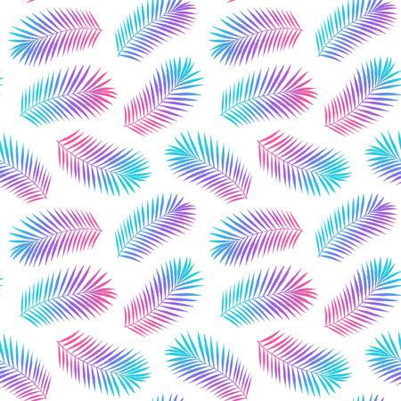 Summer tropical palm tree leaves seamless pattern. Vector grunge design for cards, web, backgrounds and natural product. Colorful fasion illustrationのイラスト素材