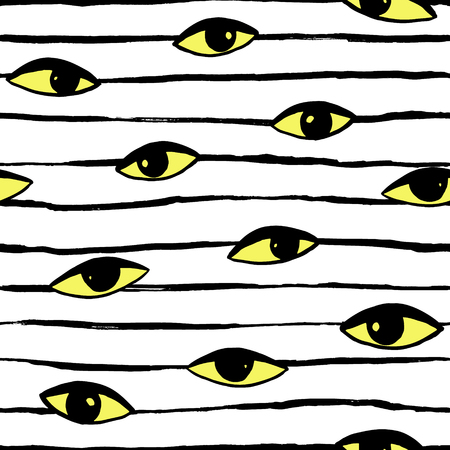 Hand drawn eye doodles icon seamless pattern in retro pop up style. Vector beauty illustration of open and close eyes for cards, textiles, wallpapers, backgrounds.のイラスト素材