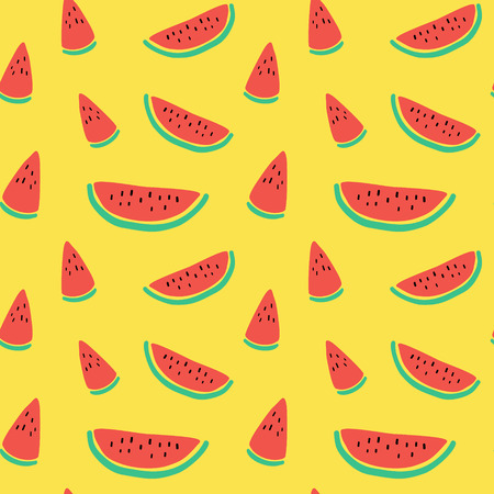 Vector tropical fruit background with watermelon. Summer exotic fruit seamless patternのイラスト素材