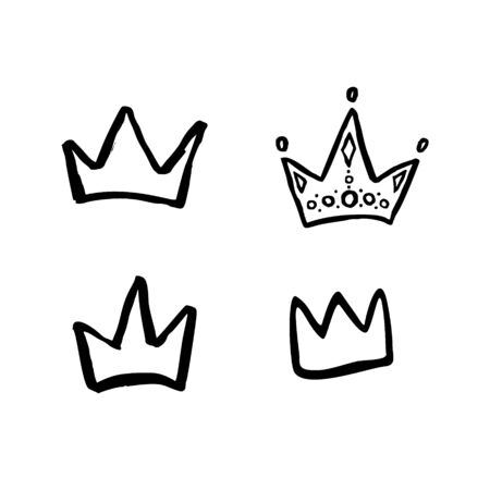 Vector hand drawn yellow crown set. Doodle cure illustrationのイラスト素材