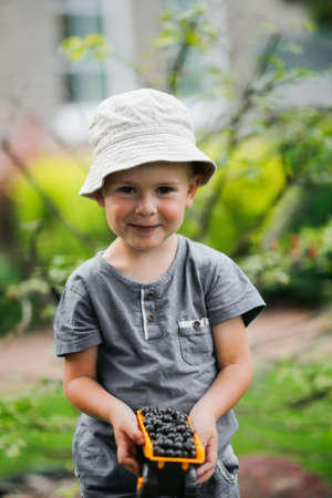 portrait of european toddler boy in panama in summerの写真素材