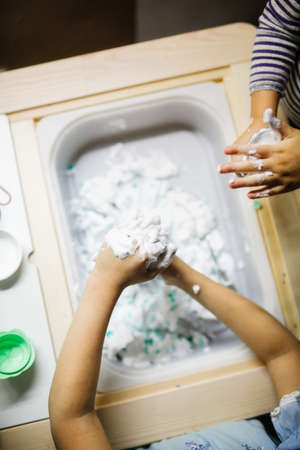 Washing hands with soap and water. Hygiene and cleanliness concept.の写真素材