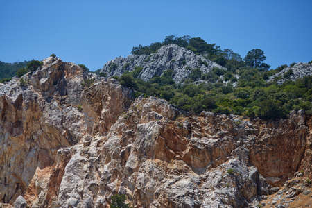 Stone mountains with trees. wallpaper. Turkish view traveling to Turkey. high quality photo