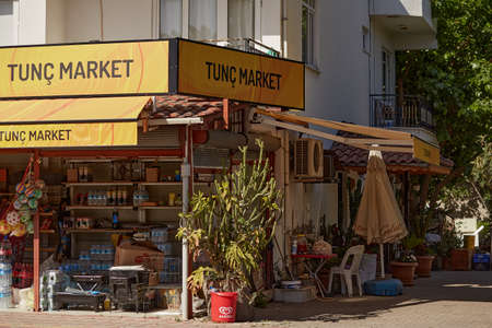 Kemer, Turkey - May 24,2021: Poor province in Turkey: old building with street trade, plants and souvenirs. High quality photoのeditorial素材