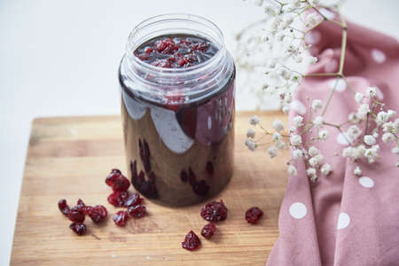 Healthy fermented honey product with cranberry. Healthful, anti-bacterial, anti-viral product. Food...