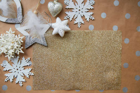 Christmas festive frame mock up. Basic golden pattern, place for text background. Trendy...