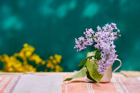 Lilac flower spring background. Cottagecore aesthetics concept. Copy space. High quality photoの写真素材