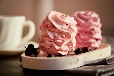 Delicate berry marshmallow. Handmade dessert with black currant. Aesthetic natural sweets - sugar...