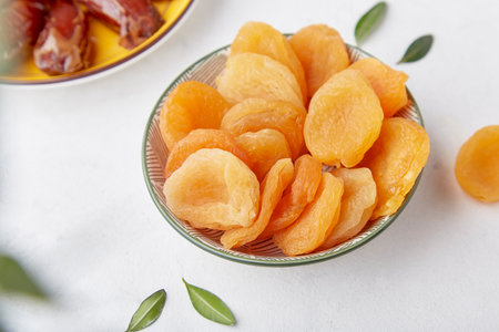 Gluten and sugar free snacks, healthy dessert - dry apricots close up.の写真素材