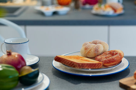 Plastic artificial desserts in the studio cuisine. Food shooting concept.