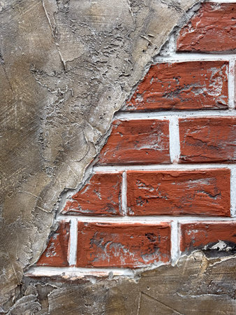 Textured red brick wall featuring gritty grunge effect, ideal for urban and industrial backgrounds....