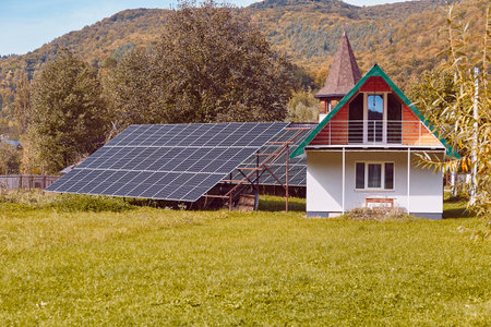 Renewable energy solar panels in mountains.