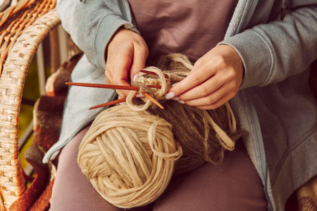 Crafting handmade knitting warm autumn scene.の写真素材