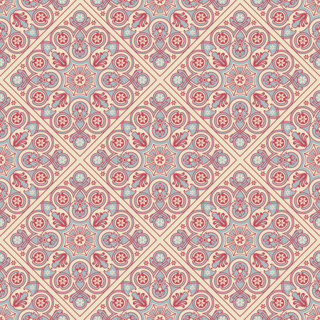 Seamless geometric pattern Abstract square blanket tile decorative symmetry plaid Isolated flowers Vintage background fabric Wallpaper baroque Drawing engraving Vector illustrationのイラスト素材