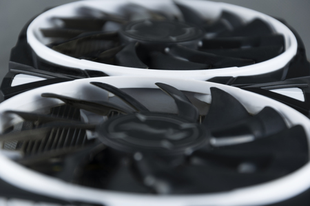 Close - up of a video card with two fans, computer equipment.の写真素材