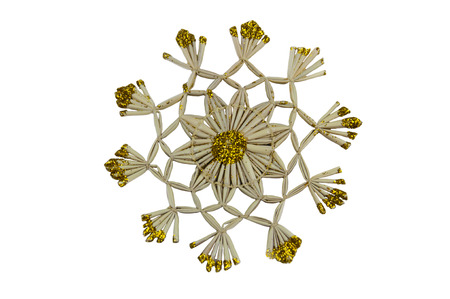 Christmas decoration in the form of snowflakes with Golden tips on a white backgroundの写真素材