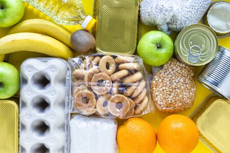 Healthy food on a yellowの写真素材