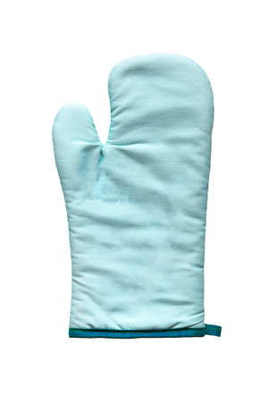 Kitchen turquoise oven mitt mockup design isolated on white backgroundの写真素材