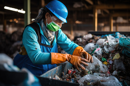 Conveyor for sorting garbage waste by people. Garbage processing.の素材