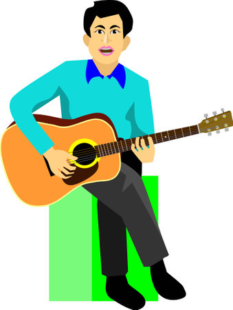 Man Play Accoustic Guitar Vector Illustrationのイラスト素材