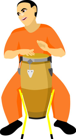 Man Play Bongo Drum Vector Illustrationのイラスト素材