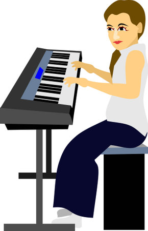 Girl Play Keyboard Vector Illustrationのイラスト素材