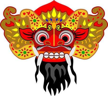 Red Balinese Traditional Mask Culture Vectorのイラスト素材