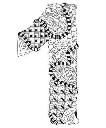 Number one Zentangle. Vector decorative numberのイラスト素材