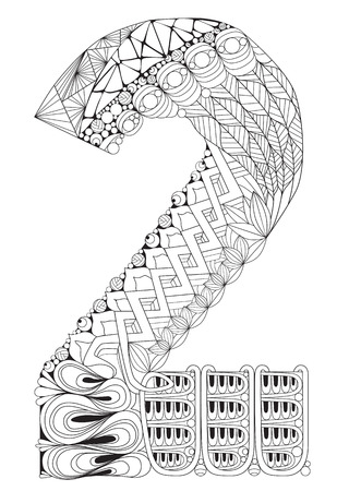 Number two Zentangle. Vector decorative numberのイラスト素材