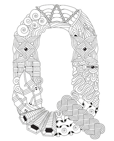 Letter Q for coloring. Vector decorative zentangle objectのイラスト素材