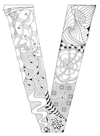 Letter V for coloring. Vector decorative zentangle objectのイラスト素材