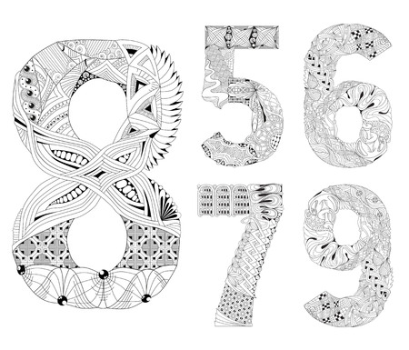 Set of number five, six, seven, eight, nine. Vector decorative objectsのイラスト素材