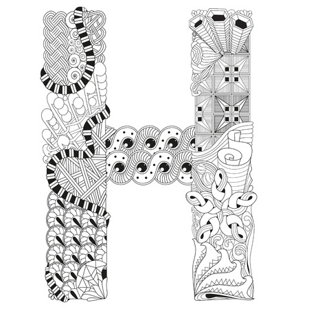 Letter H for coloring. Vector decorative zentangle objectのイラスト素材
