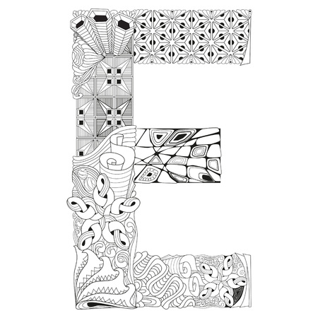 Letter E for coloring. Vector decorative zentangle objectのイラスト素材