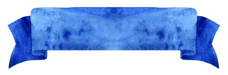 Watercolor hand-drawn illustration. Navy blue waving flag or bannerのイラスト素材