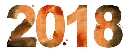 New year 2018 - Blue watercolor number isolated on the white backgroundの写真素材