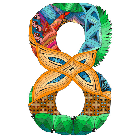 Hand-painted art design. Number eight zentangle object.のイラスト素材