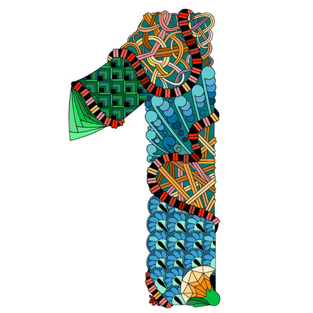 Hand-painted art design. Number one zentangle object.のイラスト素材
