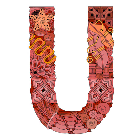 Letter U zentangle. Vector decorative objectのイラスト素材