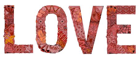 Word LOVE for coloring. Vector decorative zentangle objectのイラスト素材
