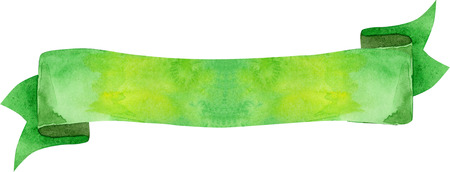 Watercolor hand-drawn illustration. Green waving flag or bannerの写真素材