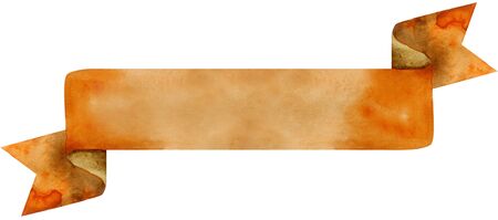 Watercolor hand-drawn illustration. Waving brown flag or bannerの写真素材