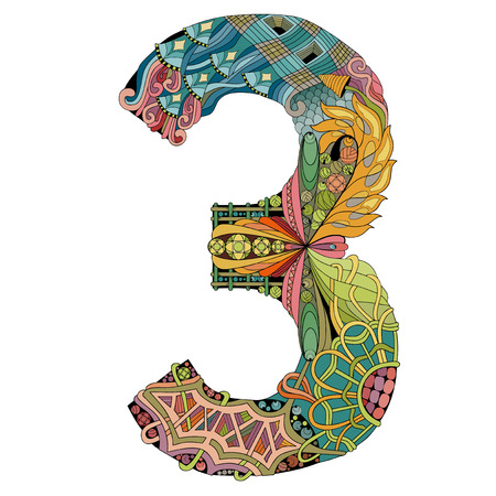 Number three Zentangle. Vector decorative objectのイラスト素材