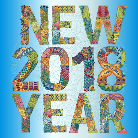 Colored hand drawn illustration for New year 2018 vectorのイラスト素材