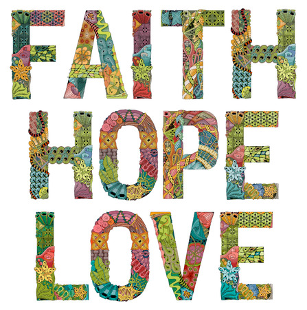Words faith hope and love colorful lettering design.のイラスト素材