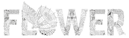 Word FLOWER for coloring. Vector decorative zentangle objectのイラスト素材