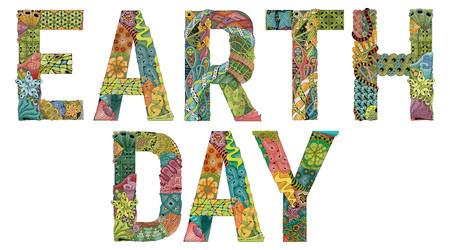 Hand-painted art design. Hand drawn illustration words earth day for t-shirt and other decorationのイラスト素材