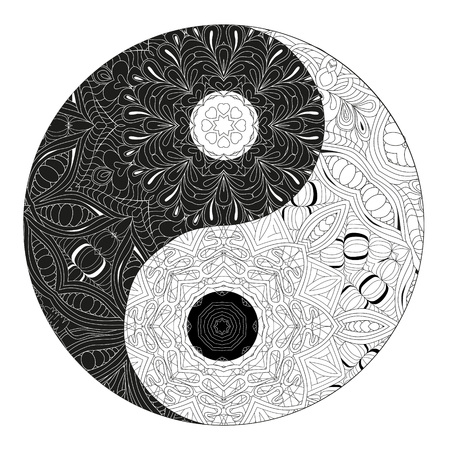 Yin and yang decorative hand drawn symbol for coloring bookのイラスト素材