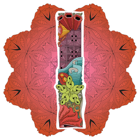 Mandala with letter I. Vector decorative zentangle objectのイラスト素材