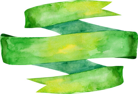 Watercolor vintage green ribbon. Hand painted banners isolated on white background.の写真素材